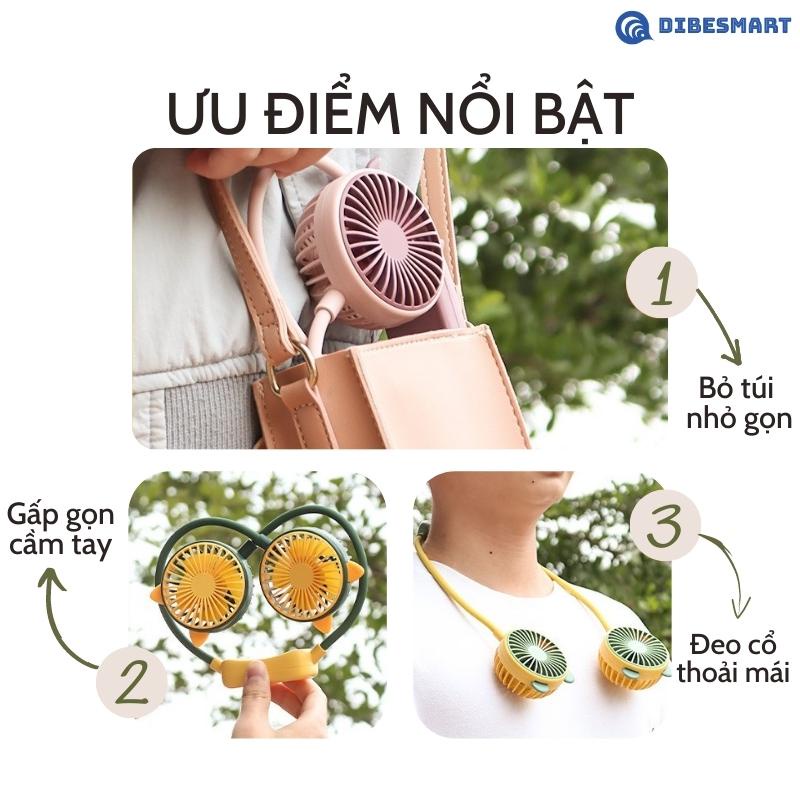 Quạt Đeo Cổ Cute, Quạt Mini, Tích Điện, Sạc Nhanh, USB, Hai Chế Độ Làm Mát
