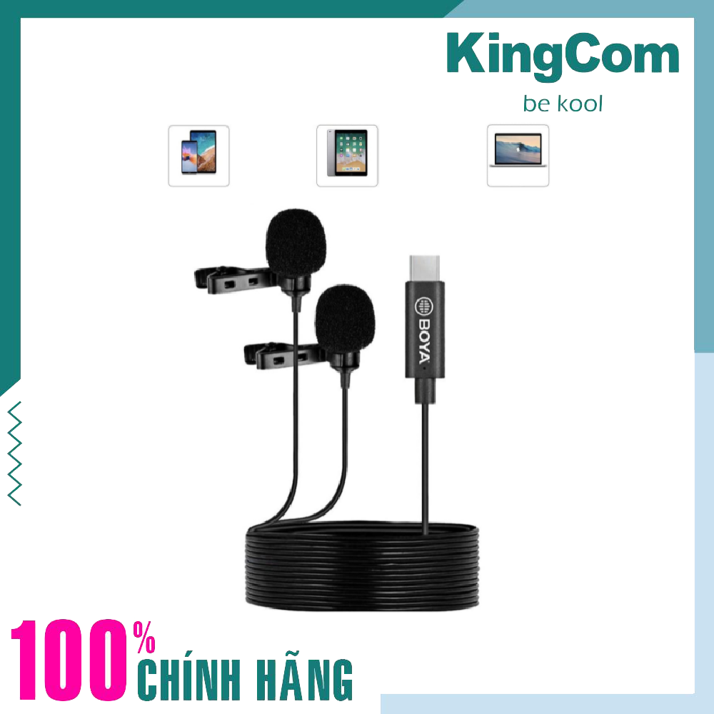 Micro Thu Âm Kẹp Áo BOYA BY-M3D, Sử Dụng Cùng Lúc Cho 2 Người Cổng Chuẩn USB Type-C Cho Thiết Bị Android - Hàng Chính Hãng