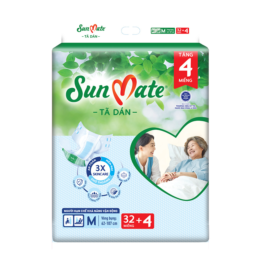 [Mẫu mới] Combo 2 Tã dán người lớn Sunmate XA2 mới size M-32+4 miếng tặng kèm khăn ướt