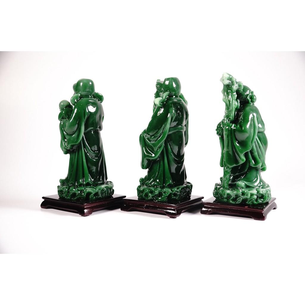 Bộ tượng Tam Đa Phúc Lộc Thọ cầu tài lộc ngọc xanh - Cao 13cm