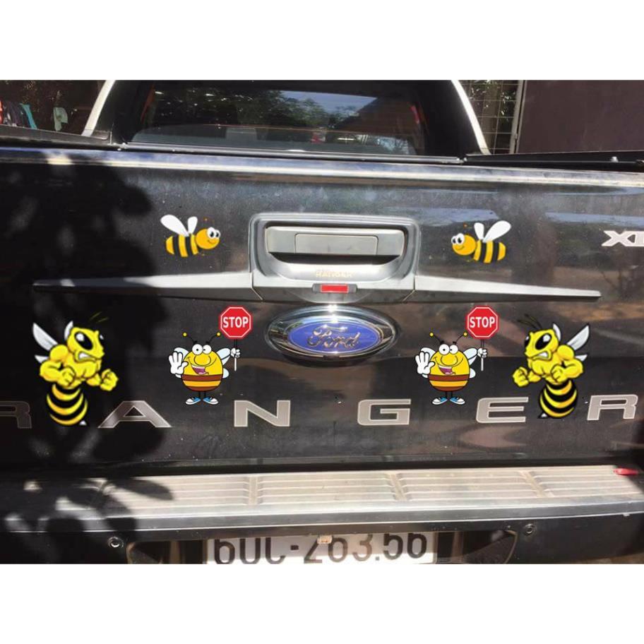 Decal trang trí xe ô tô, xe tải, xe khách, xe 4 chỗ, 5 chỗ ong vàng, khỉ con, cá mập dán được nhiều dòng xe