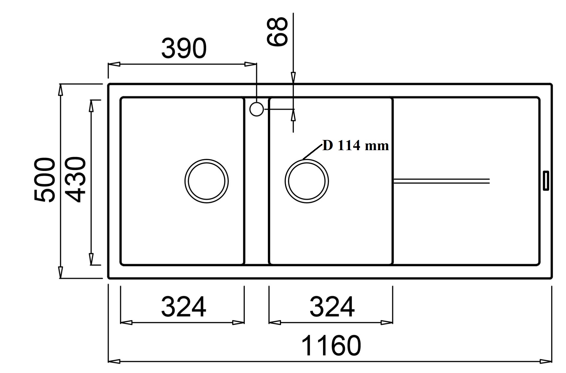 Chậu rửa bát Konox, Granite Series, Model Livello 1160, Full set gồm Siphon+Giá úp bat Made in Italy, 1160*500*200(mm), Hàng chính hãng