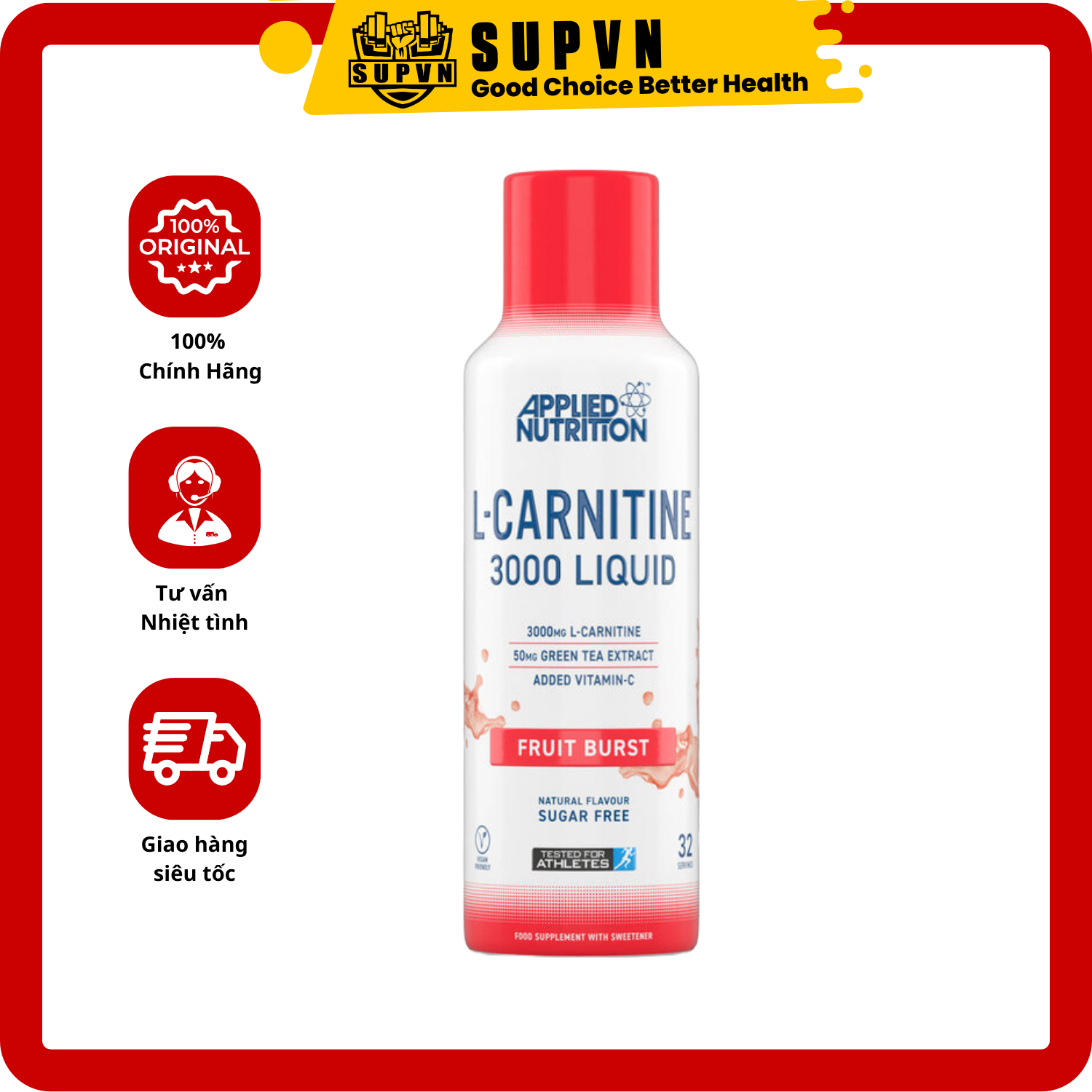 Applied Nutrition L Carnitine 3000 (480ml - 32 lần dùng) Siro Hỗ Trợ Đốt Mỡ Giảm Cân Nhanh của Anh Quốc