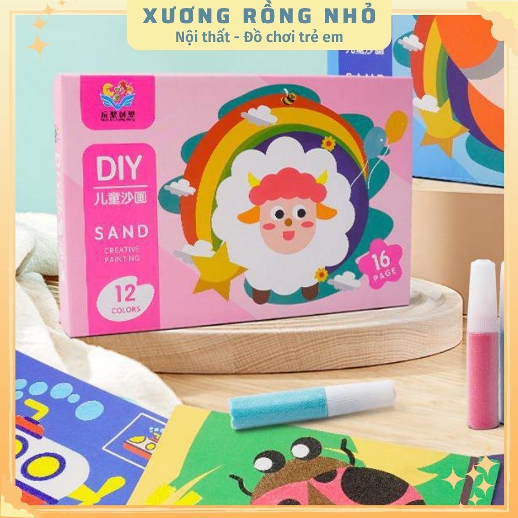 Hộp Tranh Cát 16 tranh tặng kèm 12 màu cát Sand Painting DIY, đồ chơi DIY cho bé sáng tạo