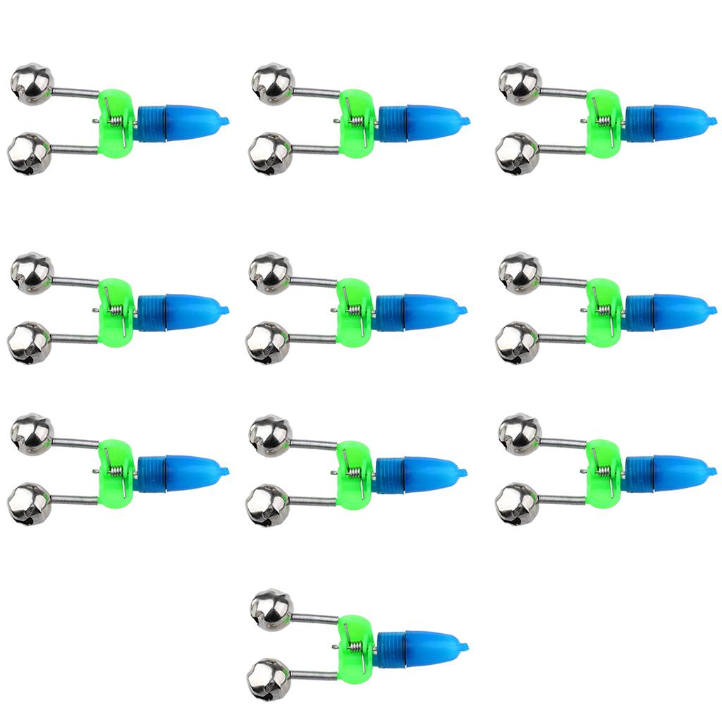 10 Pieces LED Twin Bells  Night Fishing Rod LED Light Clip Bite Lure Alarm