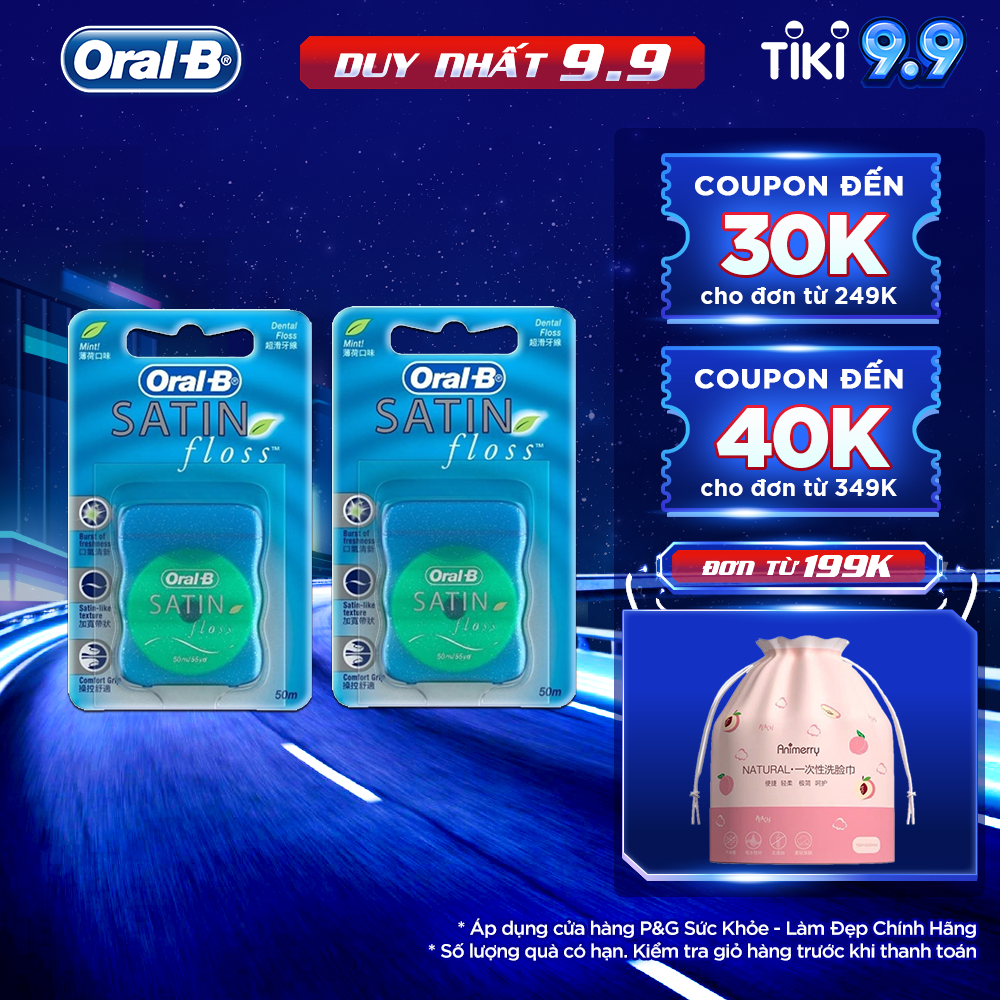 Combo 2 Chỉ Nha Khoa ORAL-B Satin Mint Cho Nứu Nhạy Cảm (Hộp 50m)