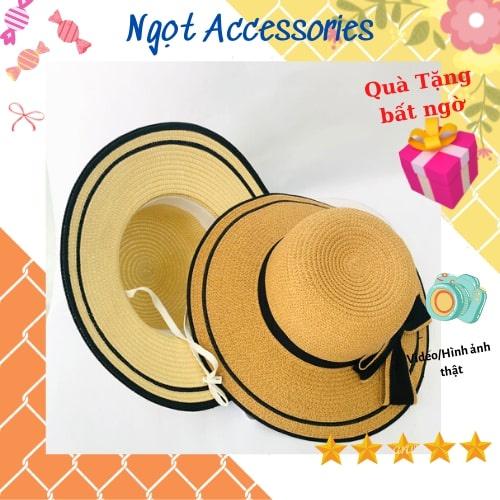 Mũ Cói Rộng Vành Nón Cối Đi Biển Cho Nữ Phối Nơ Ngắn Ngọt Accessories Chống Nắng Mùa Hè