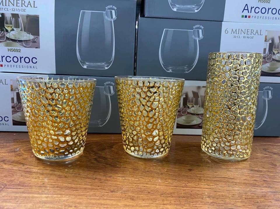 BỘ 6 CỐC THỦY TINH UỐNG NƯỚC MẠ VÀNG VÂN DẬP NỔI - VD40