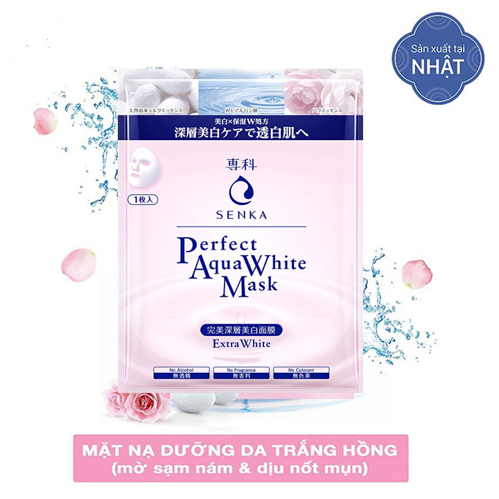 Mặt nạ Senka dưỡng da trắng hồng Perfect Aqua White Mask Extra White 23g 1 miếng
