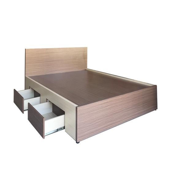 Giường Ngủ Gỗ MDF Melamine Ngăn Kéo Kem Nâu