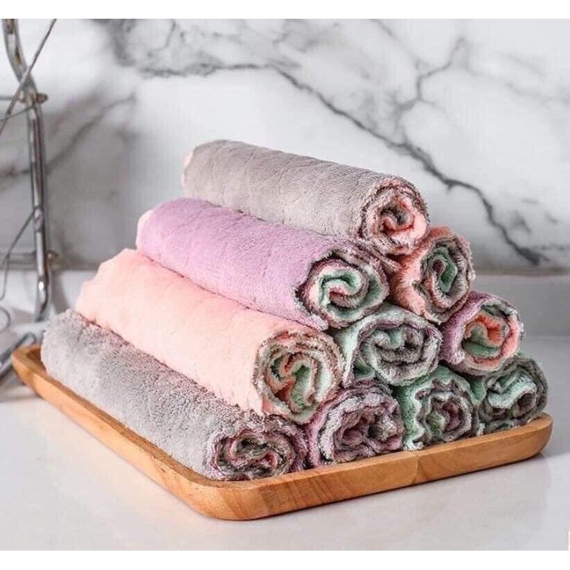 COMBO 5 KHĂN BẾP ĐA NĂNG KT 25*25cm Khăn lau bếp đa năng 2 mặt siêu thấm kháng khuẩn