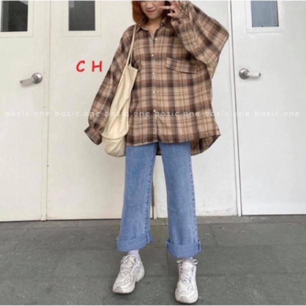 Sơ mi kẻ nắp túi tay bồng lệch túi ND27