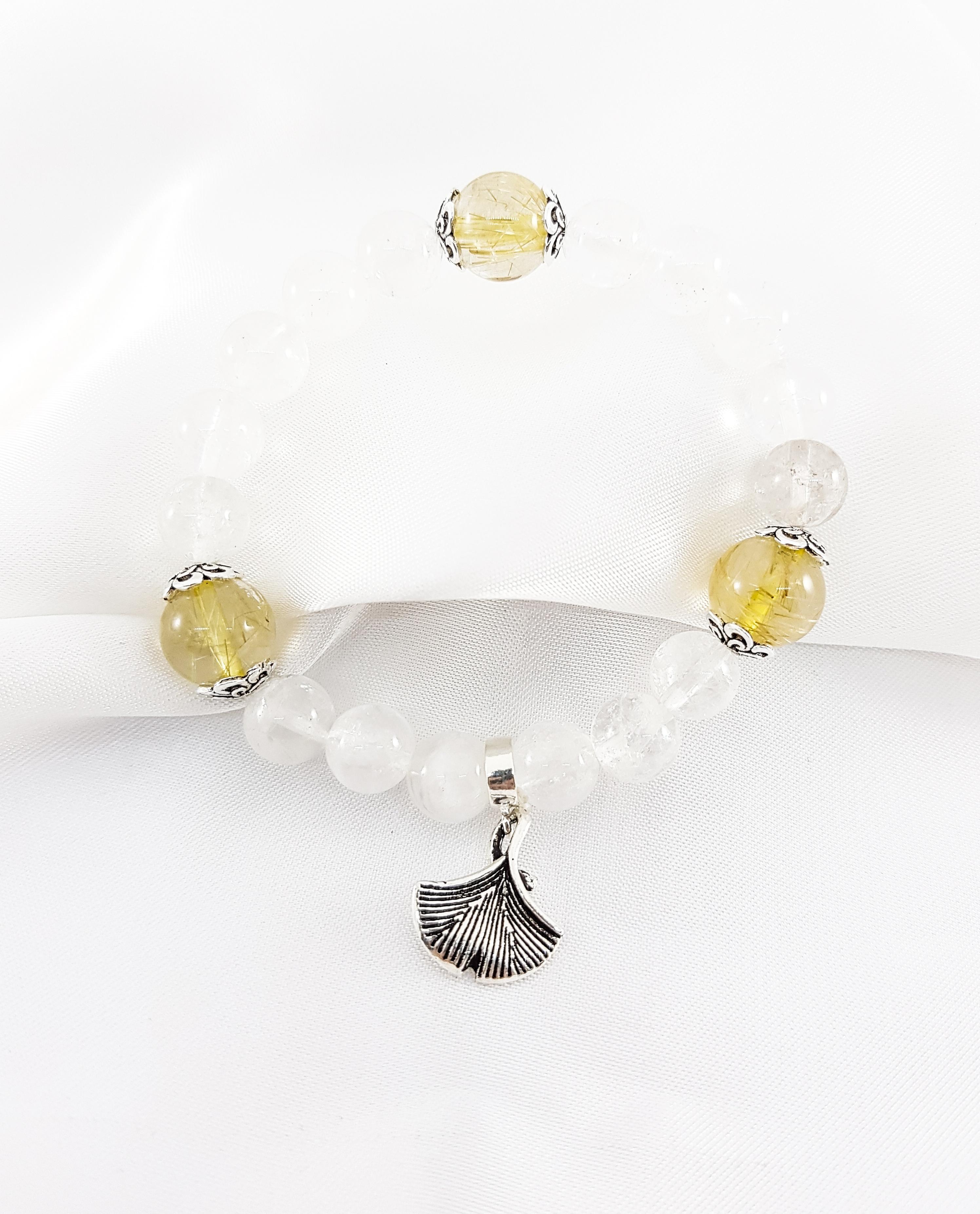 Vòng tay mệnh thổ, kim đá thạch anh ưu linh trắng mix đá thạch anh tóc vàng LAT.128