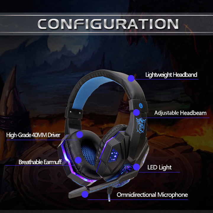 Tai nghe chụp tai Headphone gaming có dây kèm mic Hewolf hàng chính hãng nghe nhạc xem phim chơi game cực đã có đèn LED cực đẹp