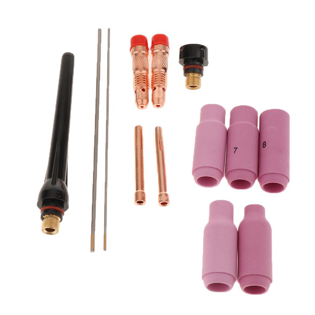 13pcs TIG Gas Lens Back Cap Collet Body Kit Alumina Nozzle Fit TIG Welding Torch WP17/18/26