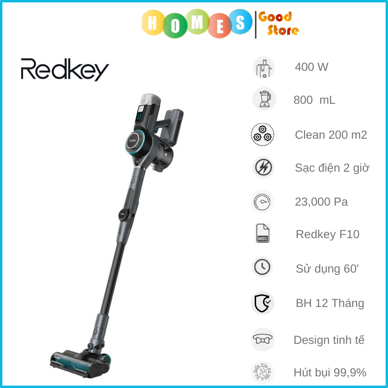 Máy Hút Bụi Không Dây Cầm Tay Kiêm Lau Sàn REDKEY F10 PIN Rời, 3 Đầu Hút Bụi, Diện Tích Sử Dụng 200m2 Lực Hút 23,000 Pa, Công Suất 400W - Hàng Chính Hãng