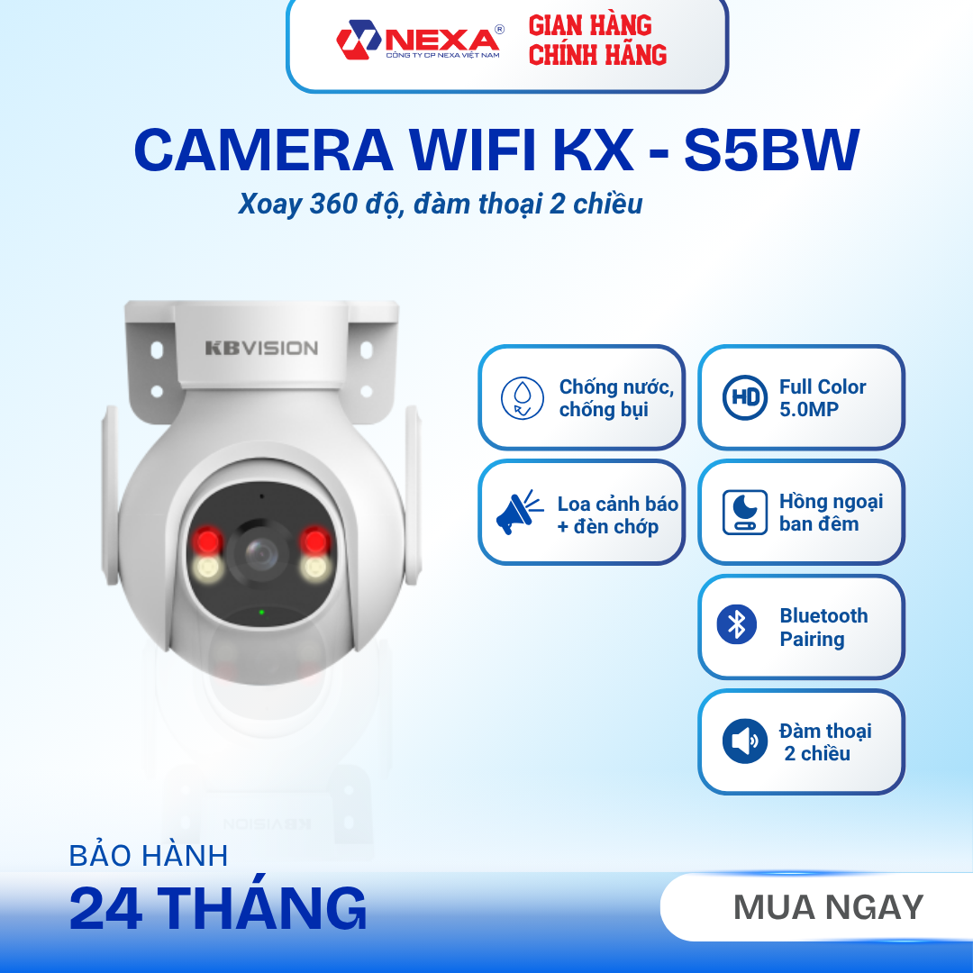 [Tặng thẻ nhớ] Camera WiFi ngoài trời 5MP KX-S5BW thu màu ban đêm, phát hiện chuyển động, có còi hú - Hàng chính hãng