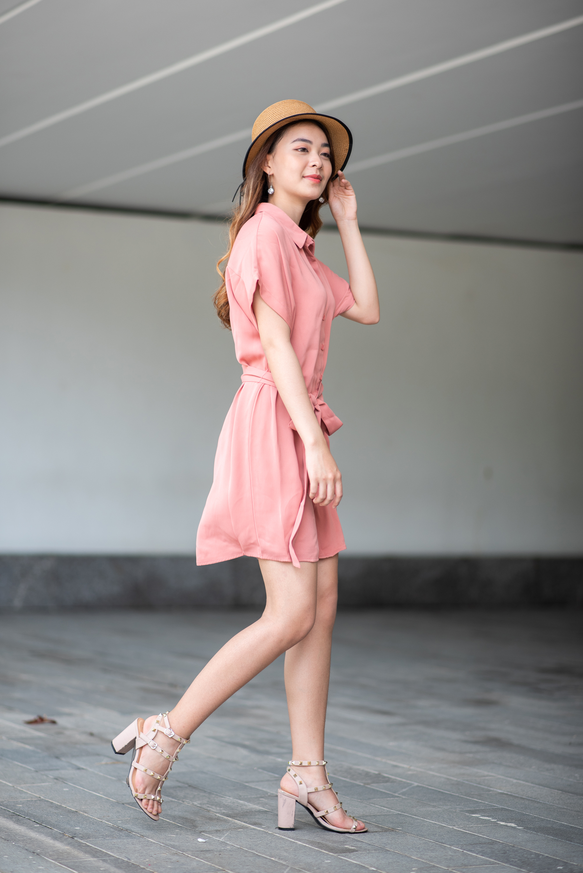 ĐẦM SƠ MI DÂY EO MÀU HỒNG