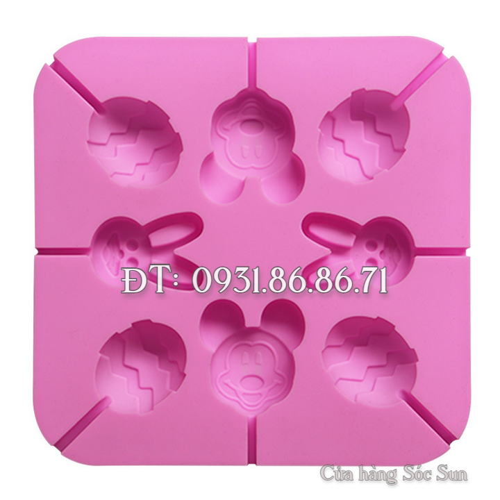 Khuôn silicon 8 chuột Mickey, thỏ con, trứng – Mã số 1439