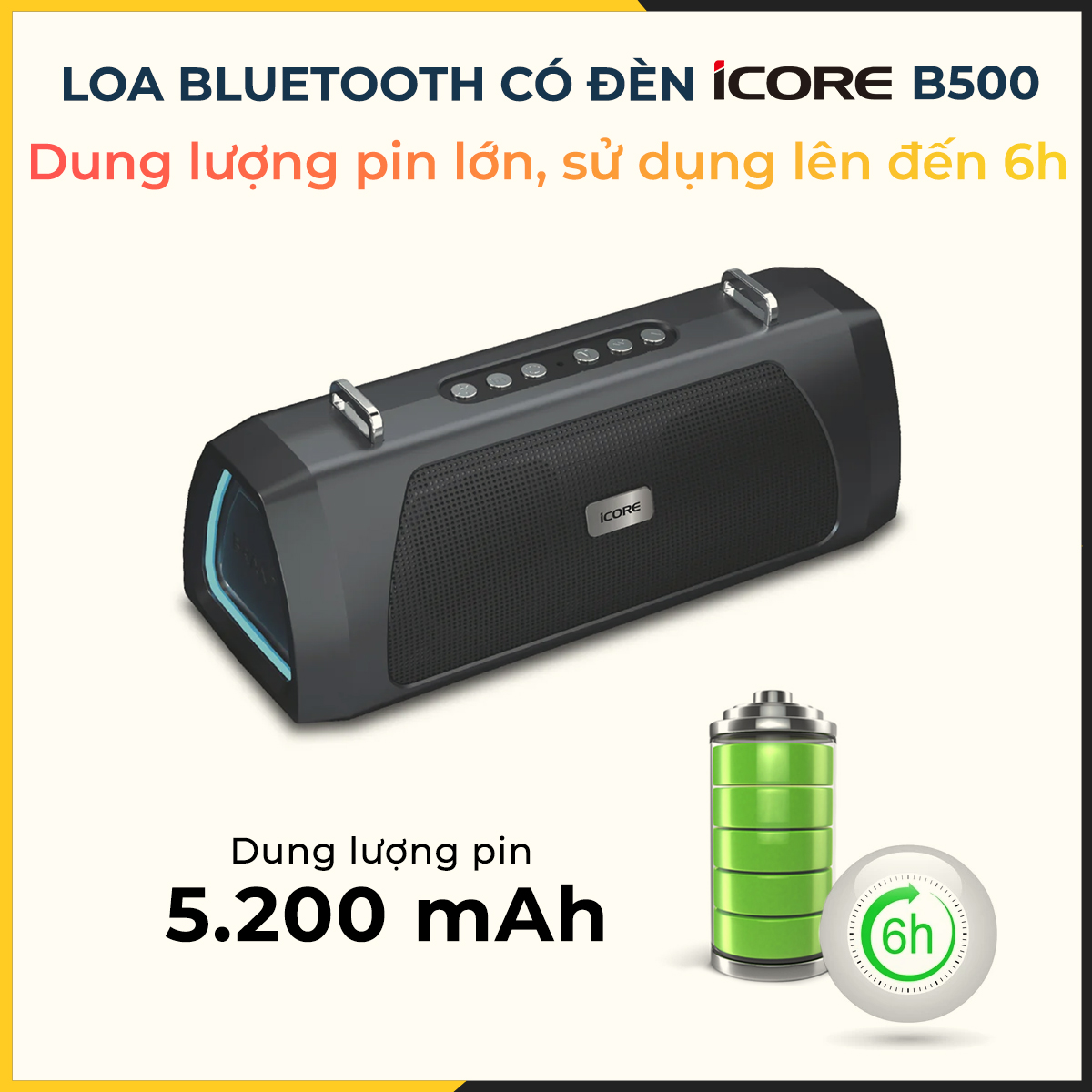 Loa Bluetooth có đèn iCore B500 - Hàng Chính Hãng