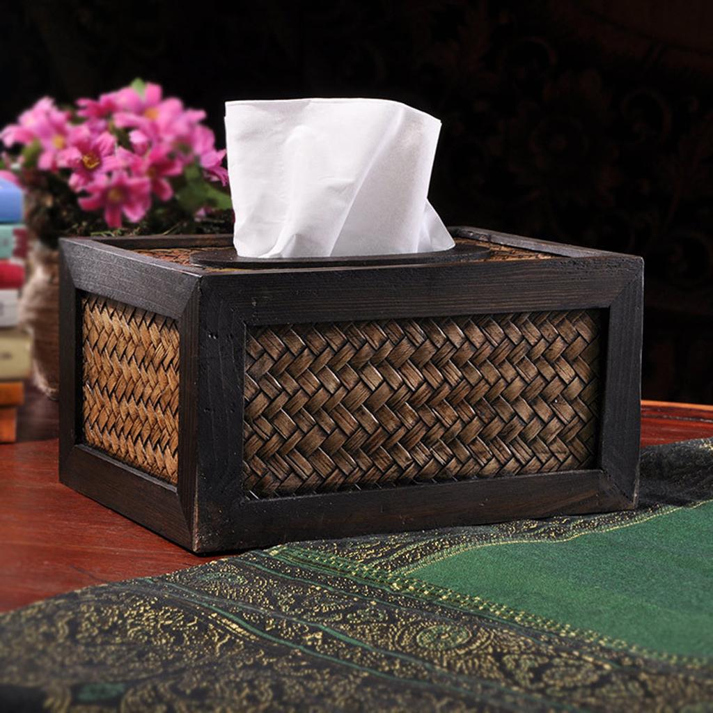 Bamboo Wood Rectangular Facial Tissue Box Cover Holder Home Office Car