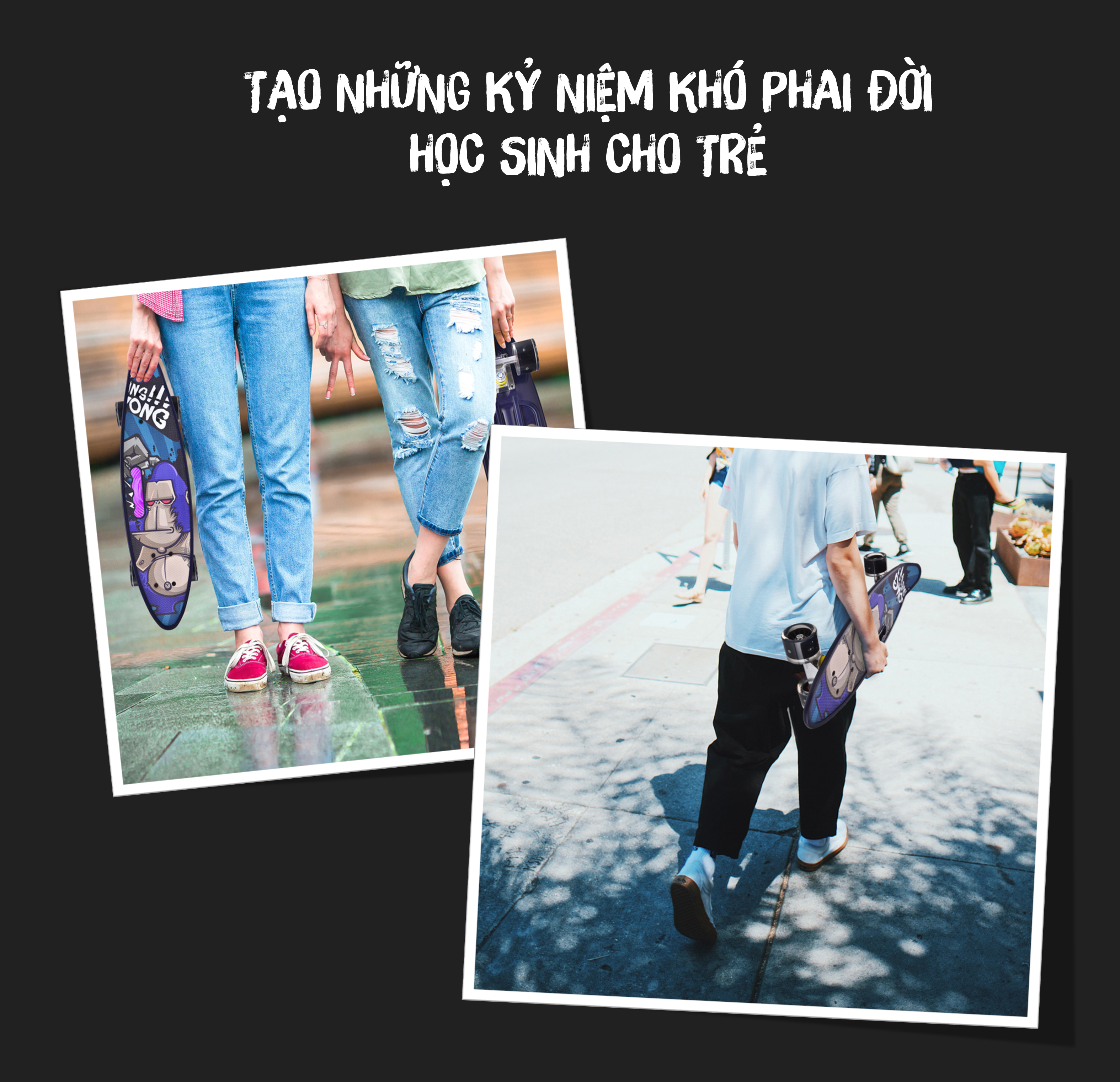 Ván Trượt Skateboard Penny - Có Tay Cầm - Trục Kim Loại To - Bánh Cao Su Có Đèn Led