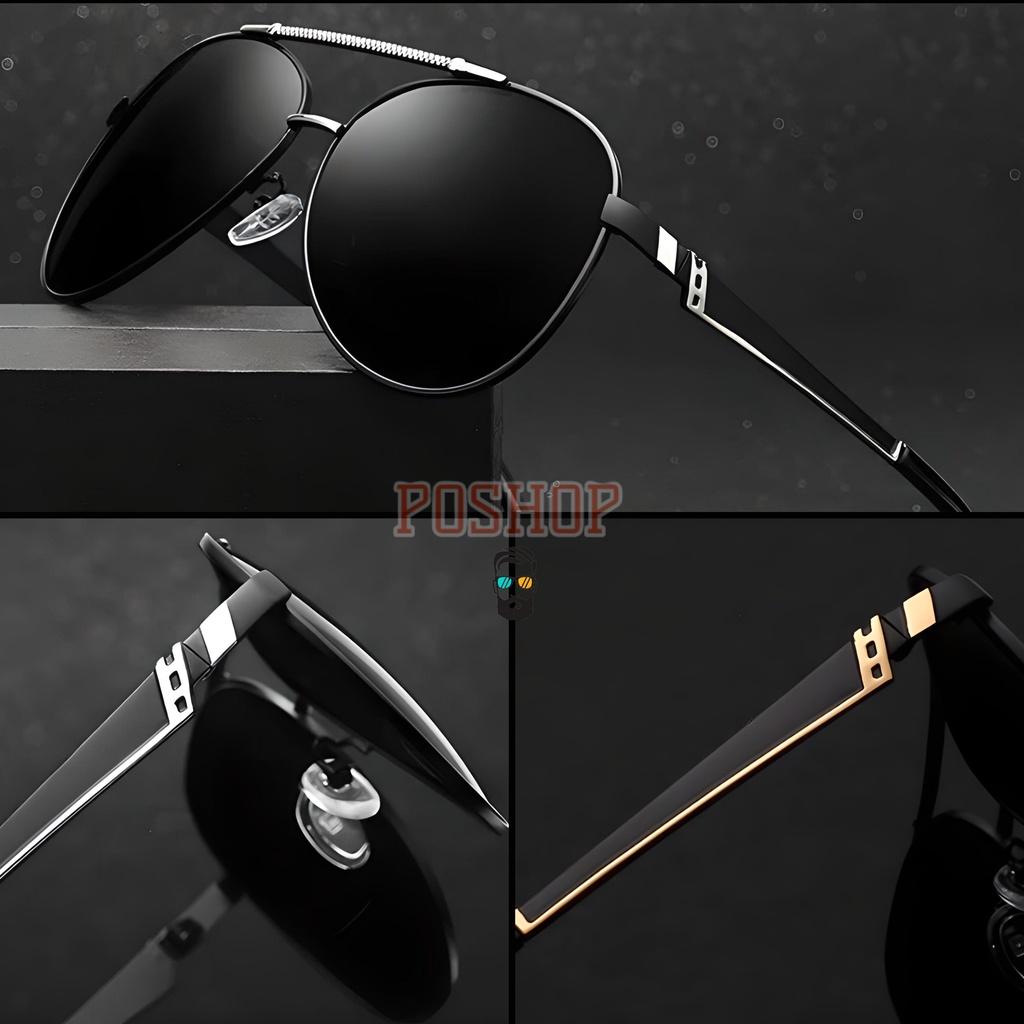 Mắt kính nam POSHOP gọng kim loại kiểu phi công thời trang dễ đeo tròng phân cực polaroid chống chói chống tia uv M5