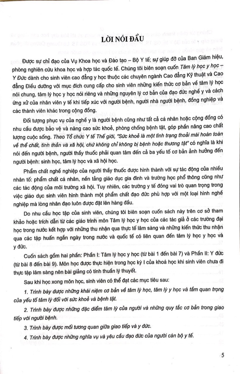 Tâm Lý Học Y Học - Y Đức (Dùng cho đào tạo cao đẳng y học)
