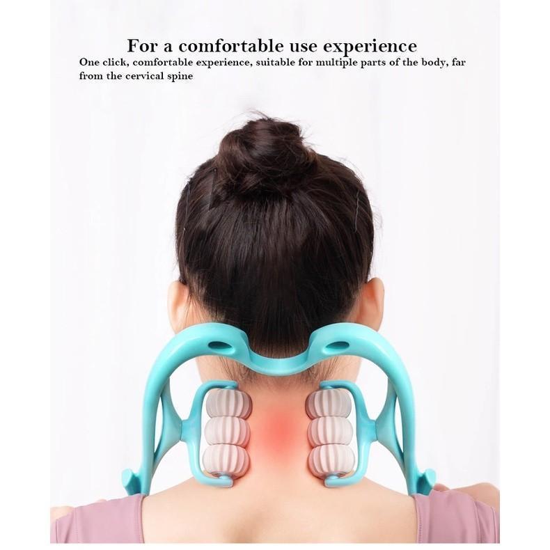 Combo 2 Cái Dụng Cụ Massage Cột Sống Cổ Vai Cầm Tay 6 Con Lăn, Mát Xa Cổ Vai Gáy Máy Massage