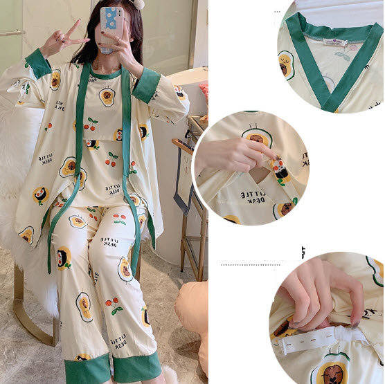 Bộ Bầu Dài Tay Sau Sinh cho con bú Đồ bộ ngủ Kimono bầu đẹp mặc nhà (SET 3) - Quần áo thời trang cho mẹ giá rẻ Bigsize
