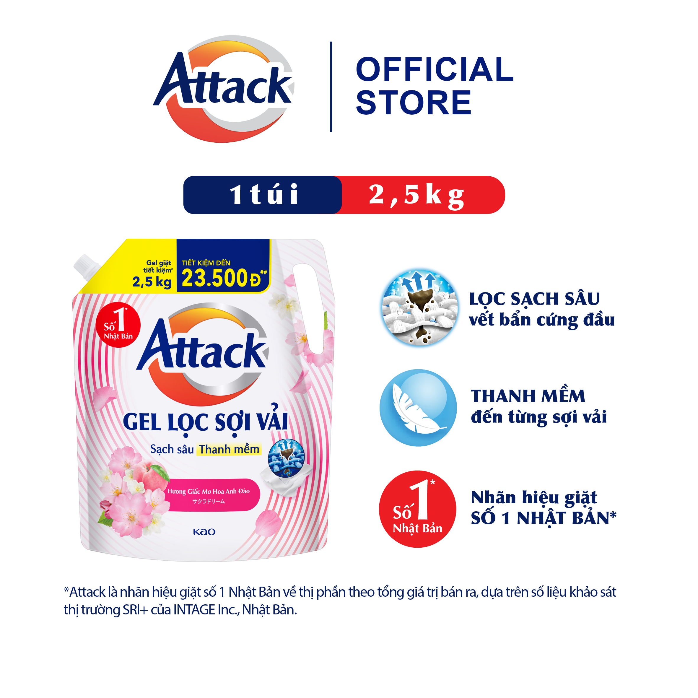 Gel Giặt Attack Hương Giấc Mơ Hoa Anh Đào Túi 2.5Kg