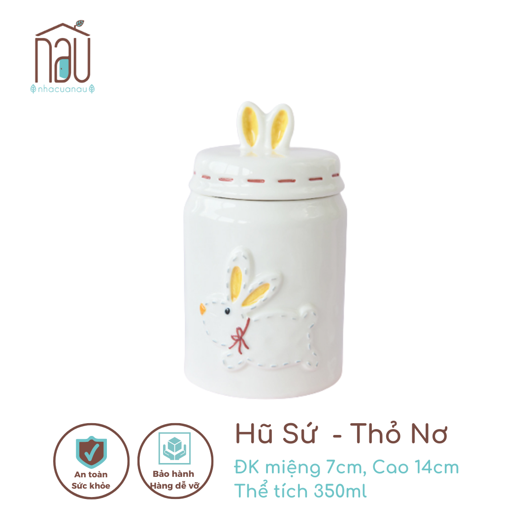 Hũ sứ Thỏ béo siêu xinh, nắp có gioăng cao su kín khít để đựng đường, muối, gia vị, hạt dinh dưỡng, cafe