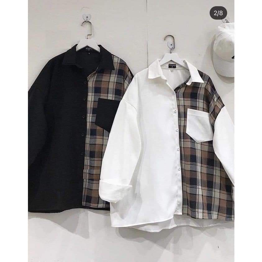 Sơ mi kẻ phối caro siêu đẹp