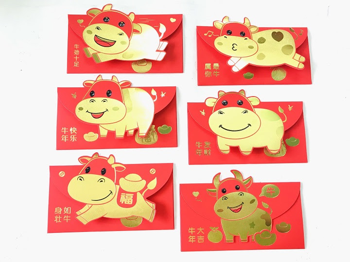 SET 6 BAO LÌ XÌ CON TRÂU 3D CUTE NHŨ VÀNG 2021 (MẪU 2) - SP000671