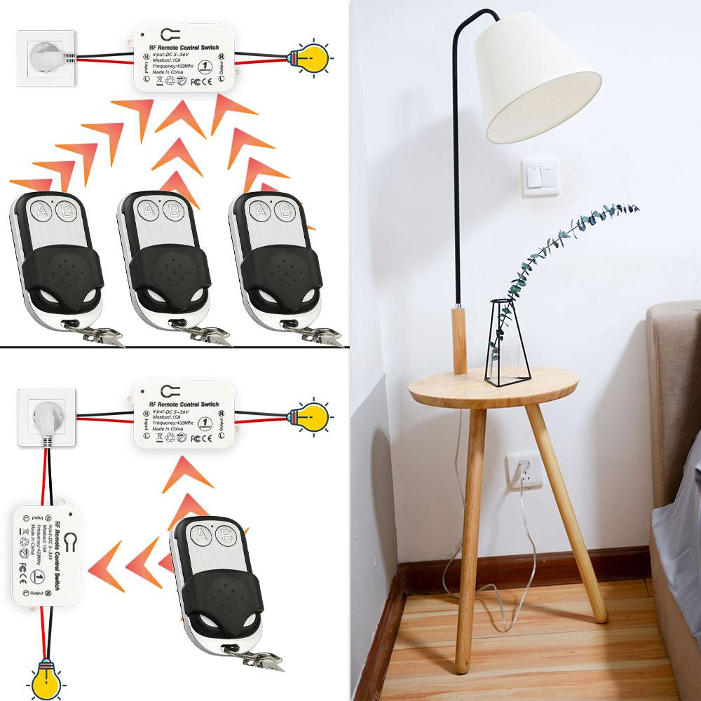 Công Tắc Điều Khiển Từ Xa Không Dây RF 433Mhz DC 6V 12V 24V 30V 36V 1Ch Tiếp Thu Và 2 nút Phát Có Nắp Đậy Cho Đèn Led