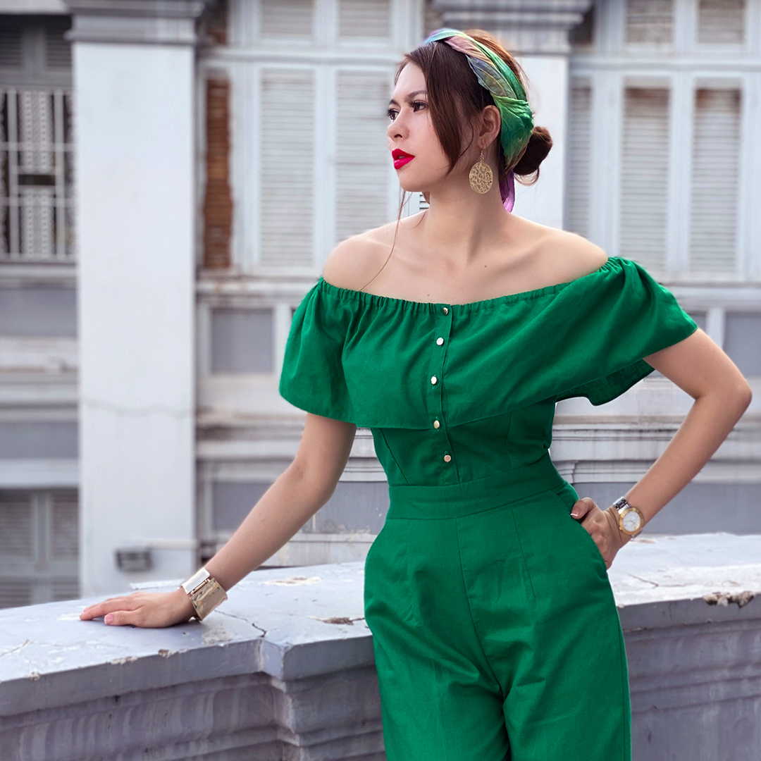 Đồ Bay Dài Bộ Áo Liền Quần Bộ Jumpsuit Thời trang thiết kế Hity DRE132 (Xanh Rừng Nhiệt Đới)