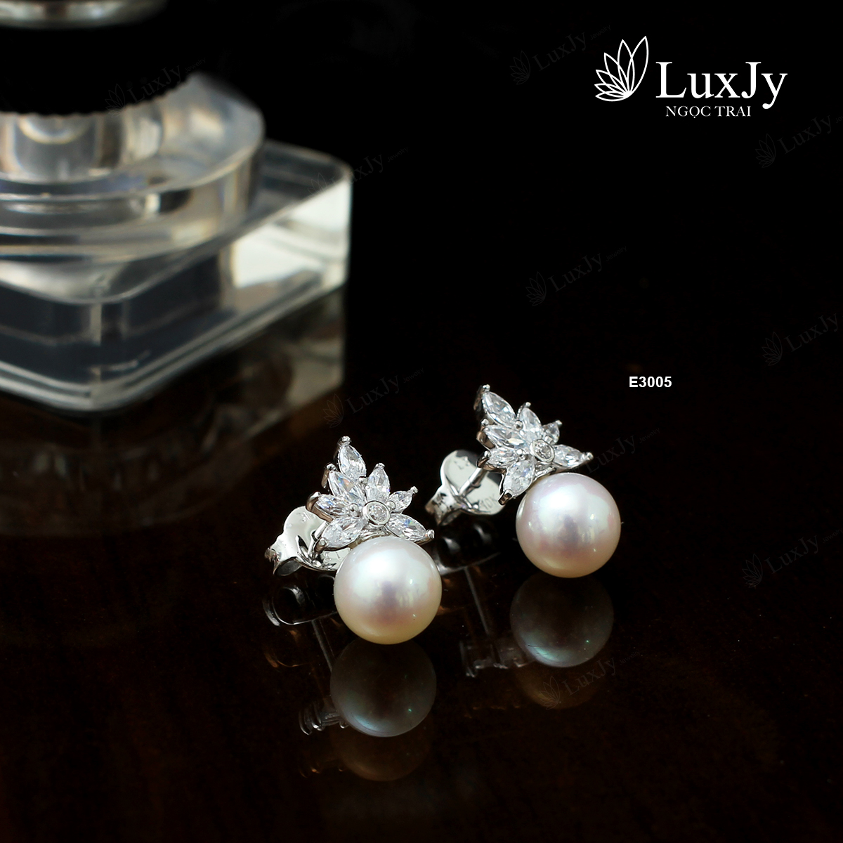 Bông Tai Nữ Ngọc Trai LuxJy Jewelry E3005 - Trắng