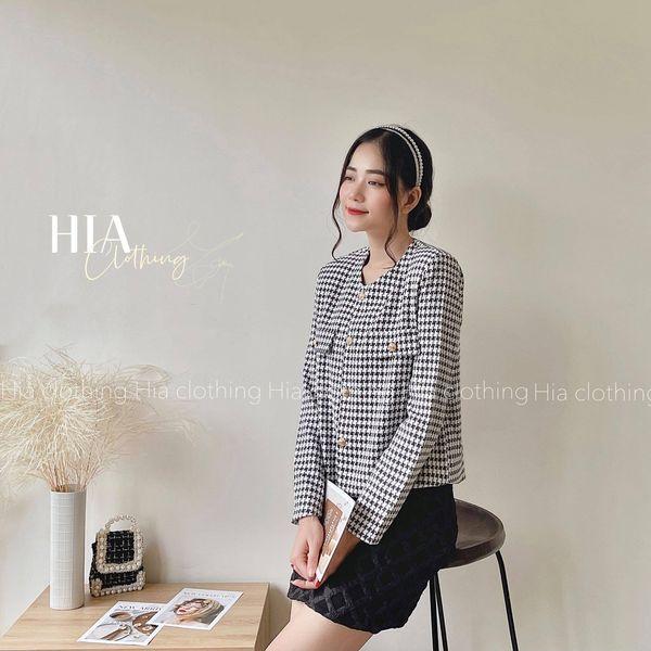 Áo Khoác Dạ Tweed Cao Cấp, Đính Cúc Đồng Cổ Tròn | Thiết Kế Độc Quyền| Chất Vải Thoáng Mát, Đi Làm, Đi Chơi HIA Clothing