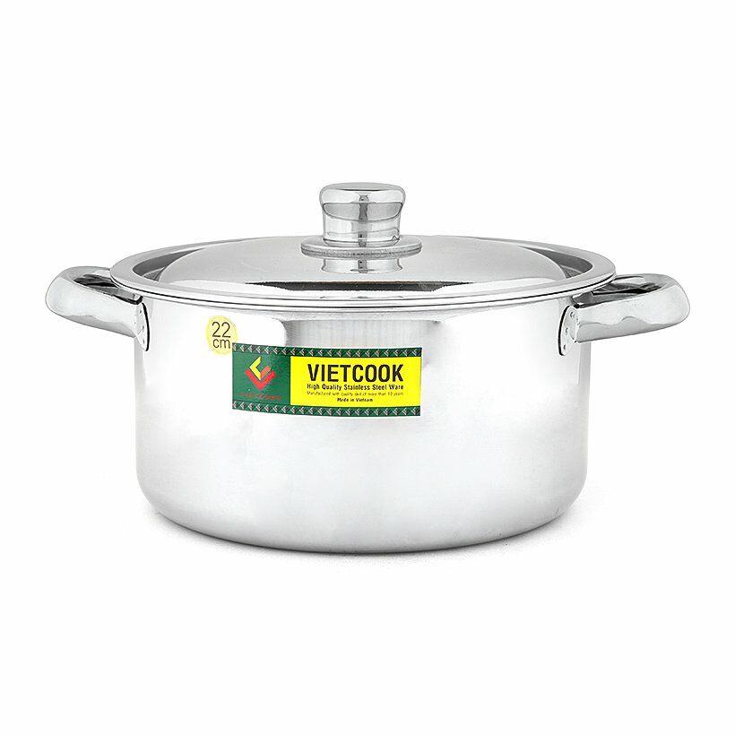 Nồi inox Vietcook nắp inox 1 đáy- size 22cm