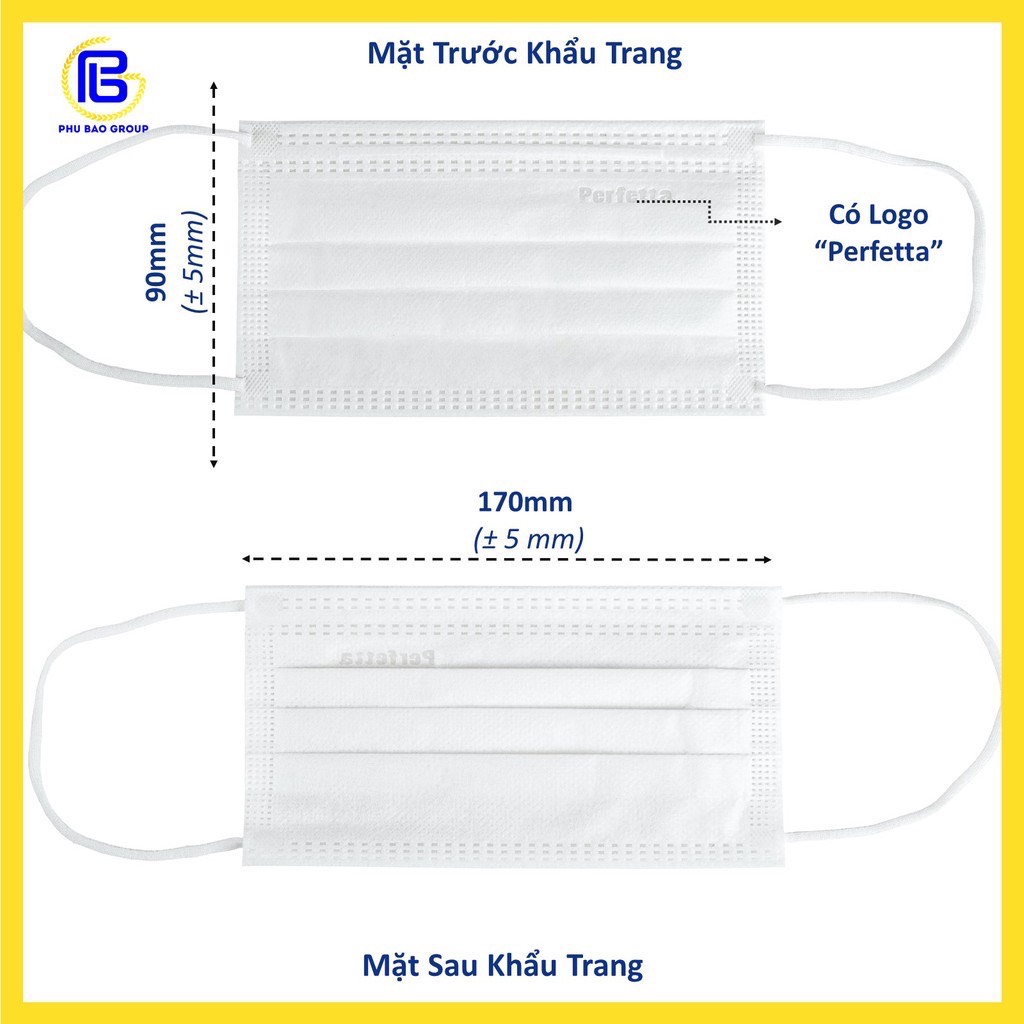 Combo 4 bịch Khẩu trang y tế 3 lớp Perfetta Moderate bịch 10 cái - Giao màu ngẫu nhiên