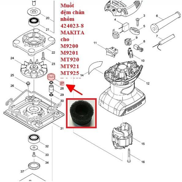 Muốt đệm chân nhôm 424023-8 MAKITA cho M9200 M9201 MT920 MT921 MT925 BO4557 BO4558 EK7650H EK7651H BO4555 BO4556 BO4565 - Hàng Chính Hãng