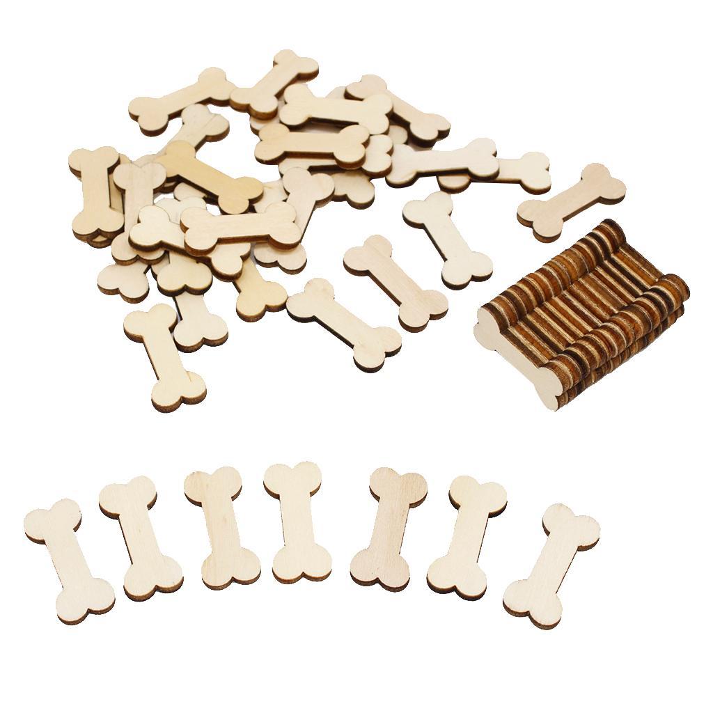 50pcs Unfinished Wood Bone Shape Wooden Pieces Craft Cardmaking Scrapbooking