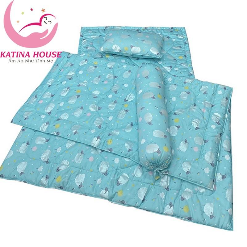 Bộ nệm gối cho bé có kèm mền gối ôm , 80x120cm,vải cotton satin hàn quốc mềm, mát, sắc nét,phù hợp bé 1-5 tuổi