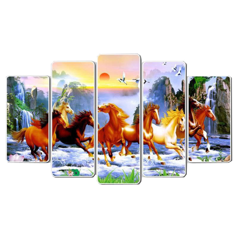 Bộ 5 tấm tranh treo tường Mã Đáo Thành Công 25 /Gỗ nhập khẩu Hàn Quốc-Bo viền,chống lóa,ẩm mốc,mối mọt