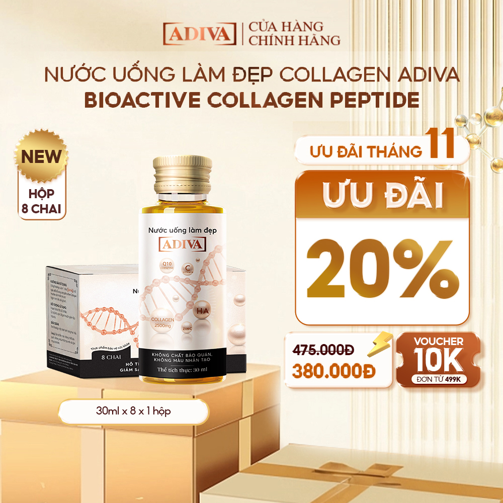 Nước Uống Làm Đẹp Collagen ADIVA (8 Chai/Hộp)- Giúp Làn Da Săn Chắc, Ảm Mịn Và Căng Bóng