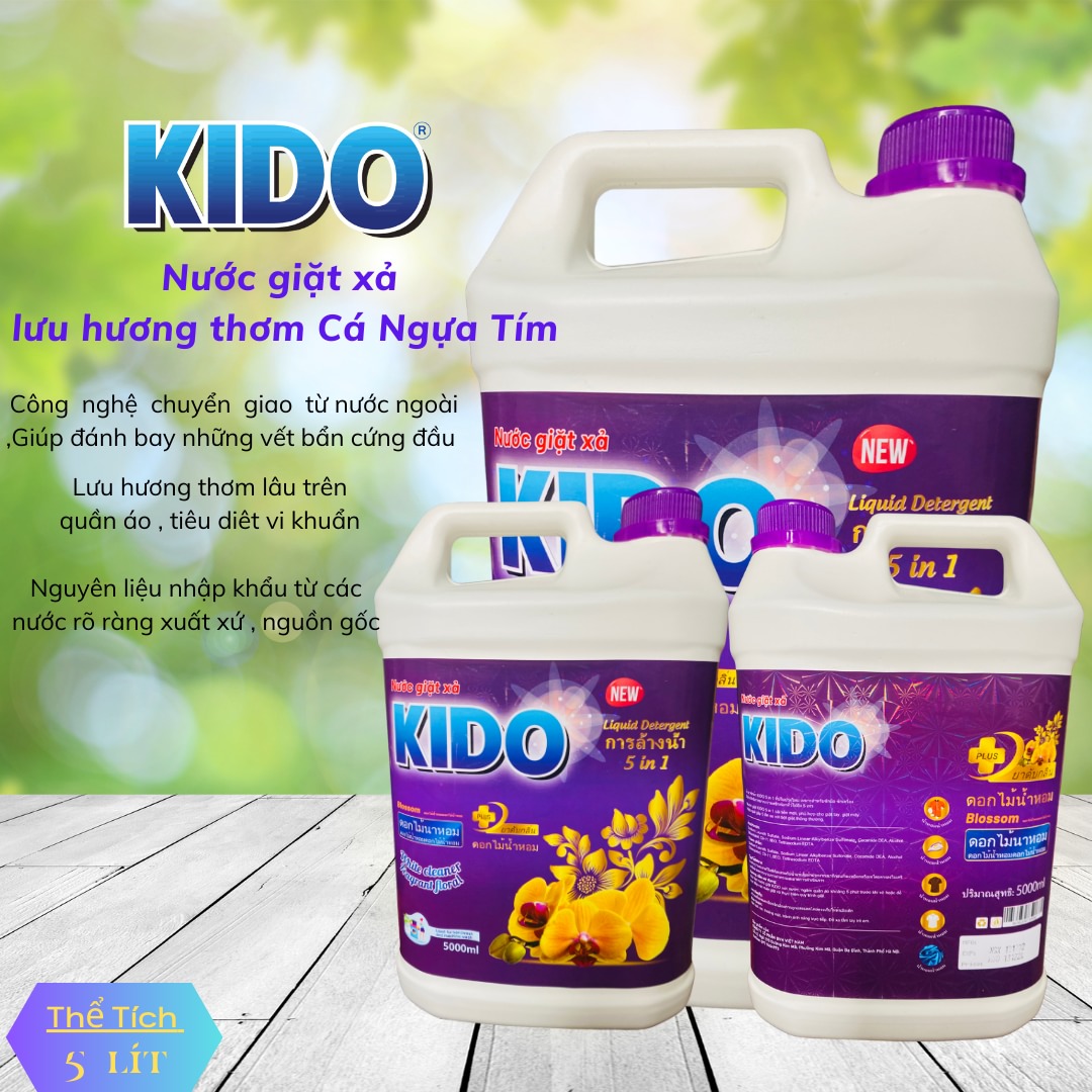 Nước Giặt Xả KIDO Lưu Hương Cá Ngựa Tím 5 Lít Lưu Hương 24 giờ