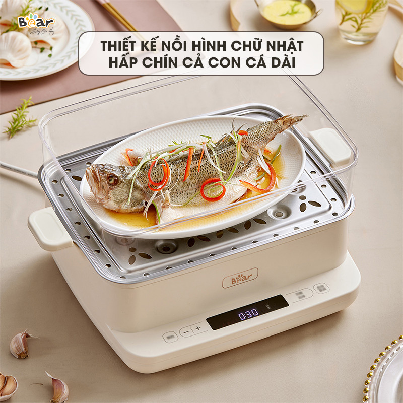 Hình ảnh Nồi Hấp Điện Bear SB-NH12L Hấp Đa Năng 3 Tầng Chống Trào, Chống Cháy Dung Tích 12 Lít Công Suất 800 W - Hàng Chính Hãng