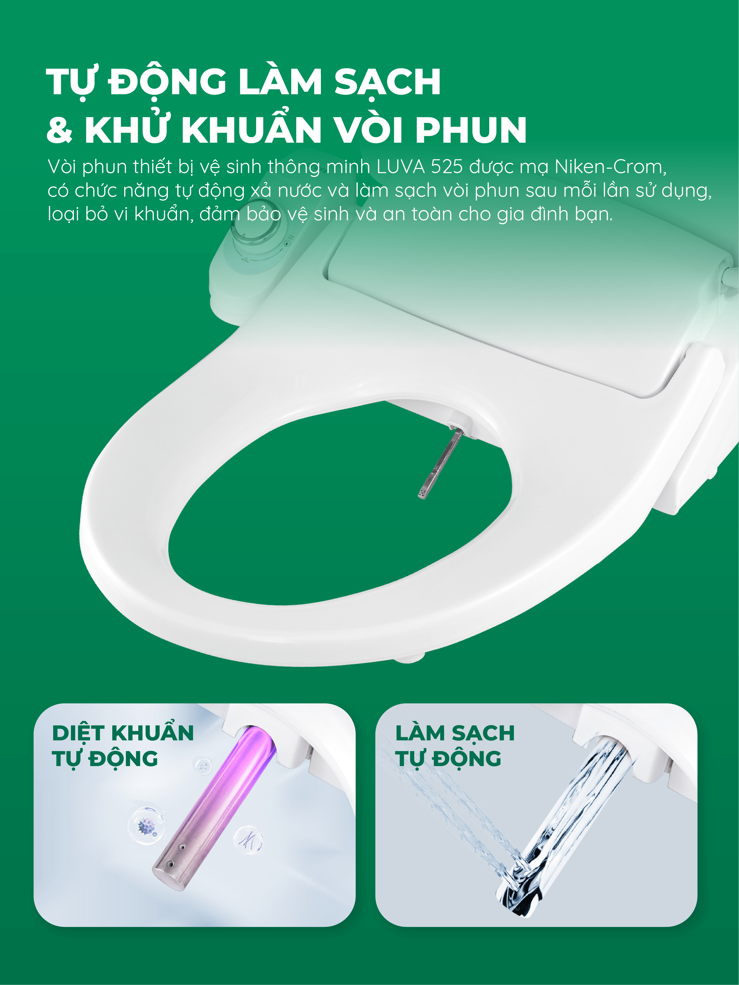 Nắp Bồn Cầu Thông Minh LUVA Bidet LB525 Xuất Hàn Quốc, Bảo Hành 3 năm Đổi Lỗi 100 Ngày, Công Nghệ Hàn Siêu Âm