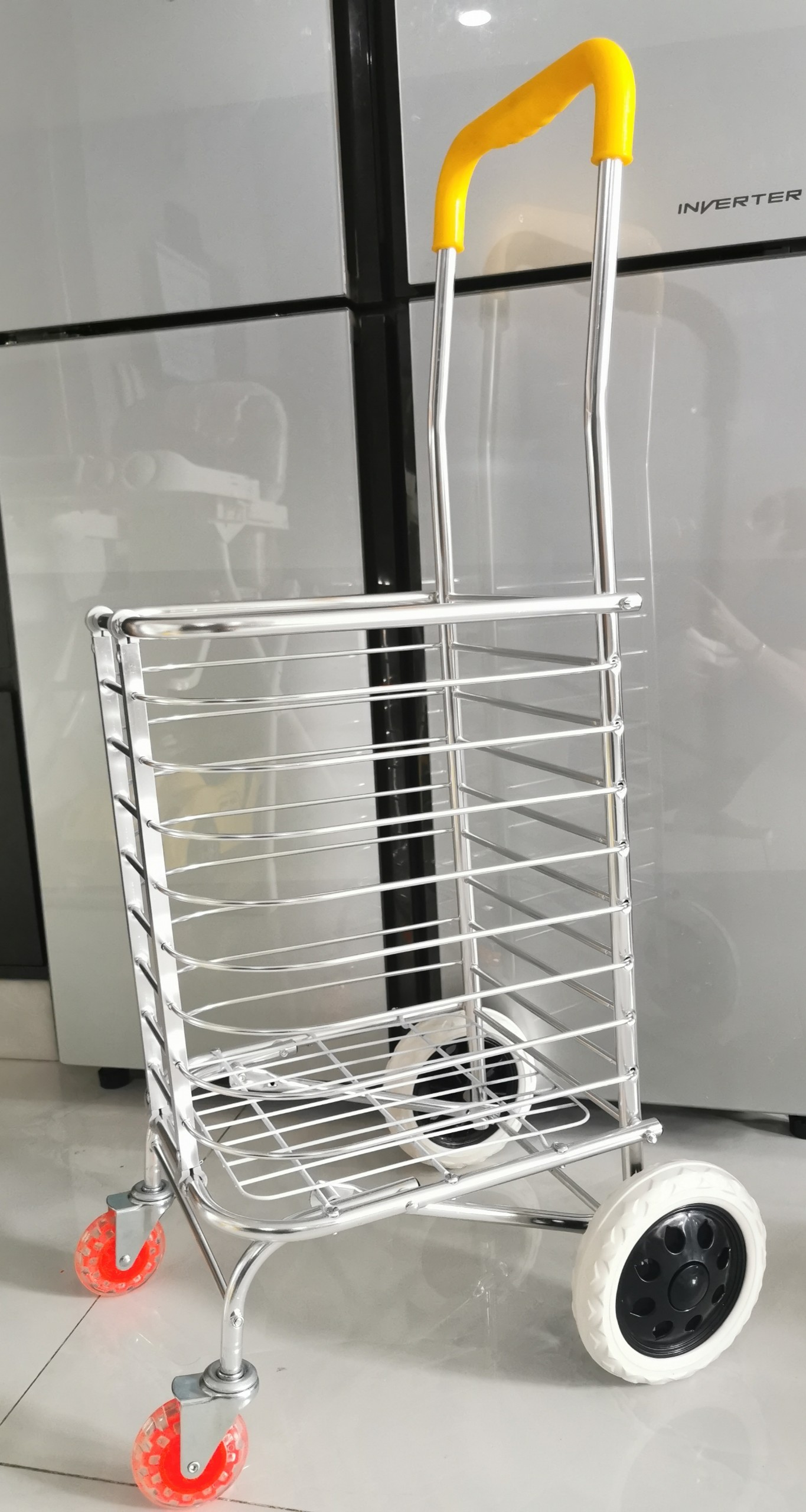 Xe Kéo Đi Chợ Inox Hàng Loại 1 Tặng 2 rổ Hình Chữ Nhật