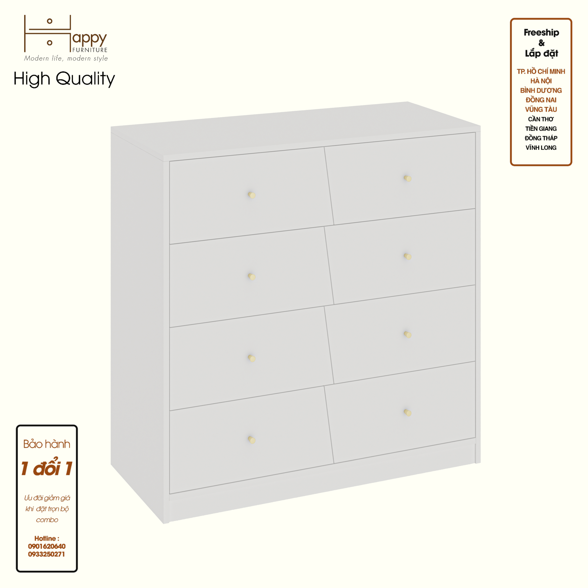 HAPPY FURNITURE , Tủ lưu trữ 8 ngăn kéo - DALEY ,THK_343 , 100cm x 45cm x 100cm DxRxC